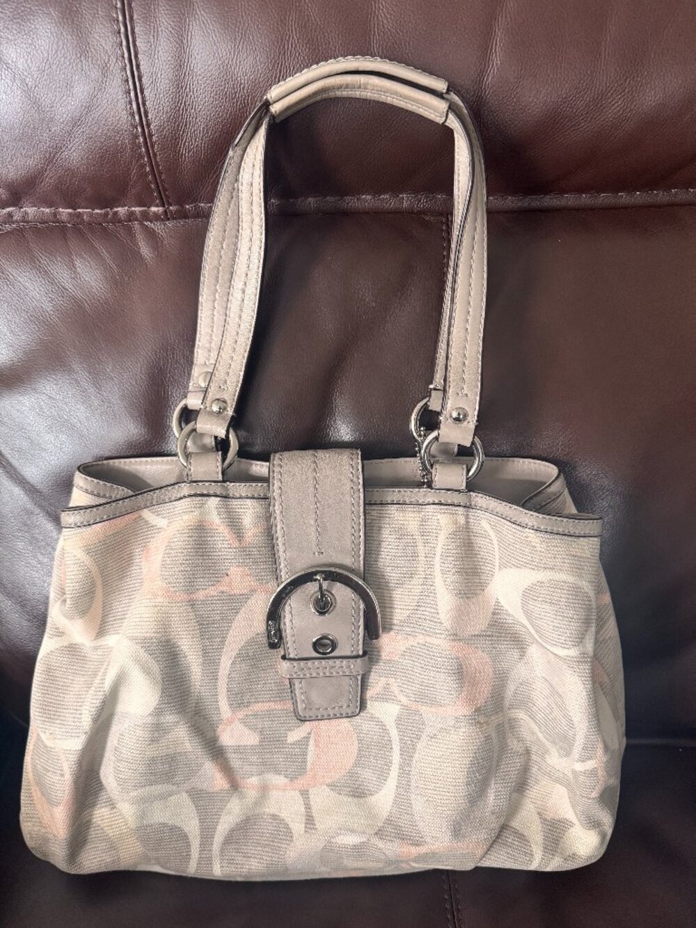 Coach F19205 Optic Linen East West SoHo Purse Tote Shoulder Bag Canvas Purse